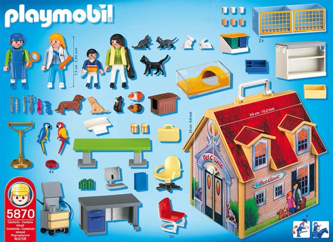 Playmobil Portable House Vintage Early 2000s Near Complete 3230 Holiday Bungalow Villa 5870 Pet Clinic Veterinary Take Along Etsy