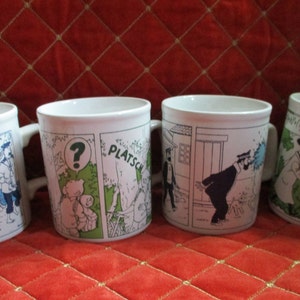 Tintin Kuifje coffee mugs vintage 1980 Hergé complete set kitchen decoration