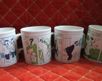 Tintin Kuifje coffee mugs vintage 1980 Hergé complete set kitchen decoration