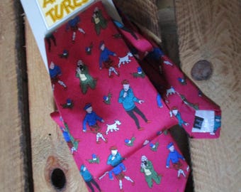 Tintin tie vintage 1990s cravate Kuifje Hergé Moulinsart 100% silk necktie fashion style festive cravat