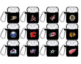 Hockey Team NHL Black AirPods Case - Compatible With AirPods 1, 2, 3, And Pro, 2 Pro - NBA MLB, Bruins, Sabres, Red Wings, Wild, Kings, Jets