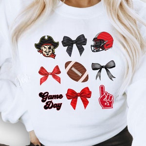 Preppy Pirate Mascot with Coquette Bow & Football Pattern 300 DPI Instant Download for Sublimation Spirit Shirt Game Day Gift Clip Art