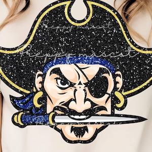 Blue Preppy Pirate Mascot PNG Buccaneer Png School Mascot With Knife for Sublimation Glitter 300 dpi Instant Download for DIY School Shirts