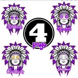 Preppy Purple Choctaw Mascot PNG for Sublimation High School College Team Mascotstar Eyes and Sunglasses