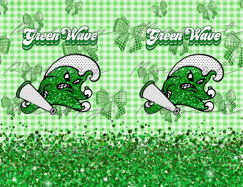 Grumpy Wave Green Wave PNG Glitter Mascot for Sublimation 20 Oz Tumbler Wrap 9.2x8 ...