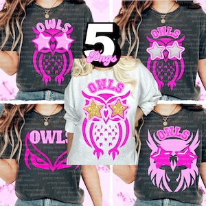 Preppy Pink Owl Maskotka PNG Gwiezdne Oczy Idealne na Koszulki Zespołowe Prezenty Do Szkoły Średniej I Studenckiej Sublimacja DTF PNG Projekt Pobierz Plik