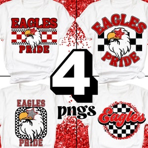 Preppy Red EAGLE Mascot PNG Glitter Star Sunglasses Eyes Team Shirts High School College Sublimation dtf png Checkered