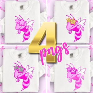 Pink Preppy Hornet Yellow Jacket Mascot PNG School Team Sublimation Spirit Shirt Shirt Image Star Sunglasses DTF PNG