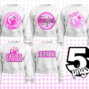 4 Preppy pink EAGLE Mascot PNG Glitter Star Eyes Team Spirit Shirts High School College Gifts  Sublimation Eagle Word Text Hot Pink