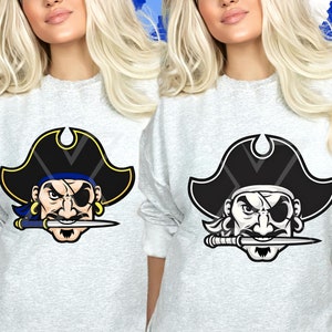 2 Preppy Pirate Mascot PNG Buccaneer Png School Mascot Blue Scarf With Knife for Sublimation  Black and White  300 dpi Instant Download