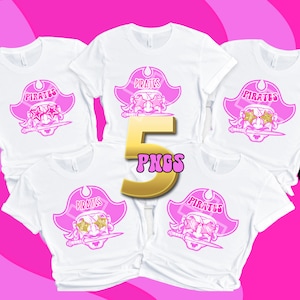 5 Preppy Pink Pirate  Mascot PNG Star Eyes sunglasses Team Shirts High School and College Spirit Shirts Sublimation DTF PNG Trendy
