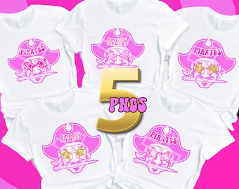 5 Preppy Pink Pirate  Mascot PNG Star Eyes sunglasses Team Shirts High School and College Spirit Shirts Sublimation DTF PNG Trendy