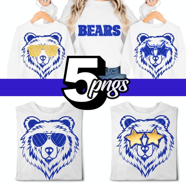 5 Preppy Blue Bear Mascot PNG Star Eyes Sunglasses Team Shirts High School College Gifts  Sublimation DTF png Design Download Spirit Shirt