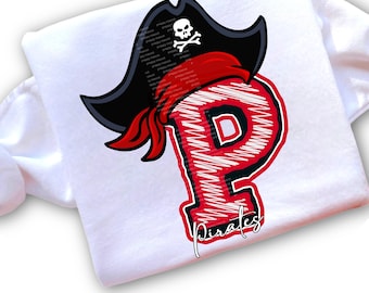 Pirate Mascot PNG 300 DPI Instant Download for Sublimation Spirit Shirt Gifts. Scribble P with Pirate Hat and Word Text Image Clip art