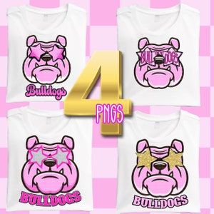 Preppy Pink Bulldog Mascot PNG Star Eyes Sunglasses Glitter Team Spirit Shirt High School College Sublimation DTF PNG Design Download File
