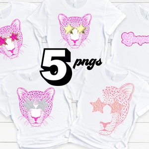 4 Preppy Pink Leopard Mascot PNG Star Eye Sunglasses Team High School Sublimation PNG Design Download File Image Spirit Shirt sublimation