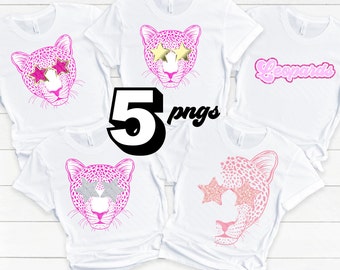 4 Preppy Pink Leopard Mascot PNG Star Eye Sunglasses Team High School Sublimation PNG Design Download File Image Spirit Shirt sublimation