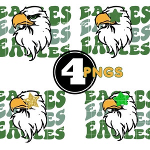 4 Preppy Green EAGLE Mascot PNG Star Eyes  Great for Team Shirts High School College Sublimation dtf png Design Download File Spirit Shirt