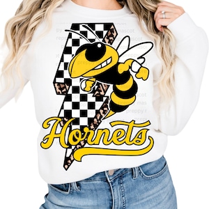 Hornets PNG Star Sunglasses, Checkered Leopard Lightening, Trendy Preppy Mascot for School, 300 DPI Download Sublimation Mascot Shirt Gift