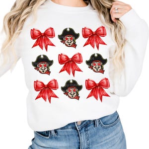 Preppy Pirate Mascot with Coquette Bow & Star Sunglasses Pattern 300 DPI Instant Download 4 Sublimation Spirit Shirt Game Day Gift Clip Art