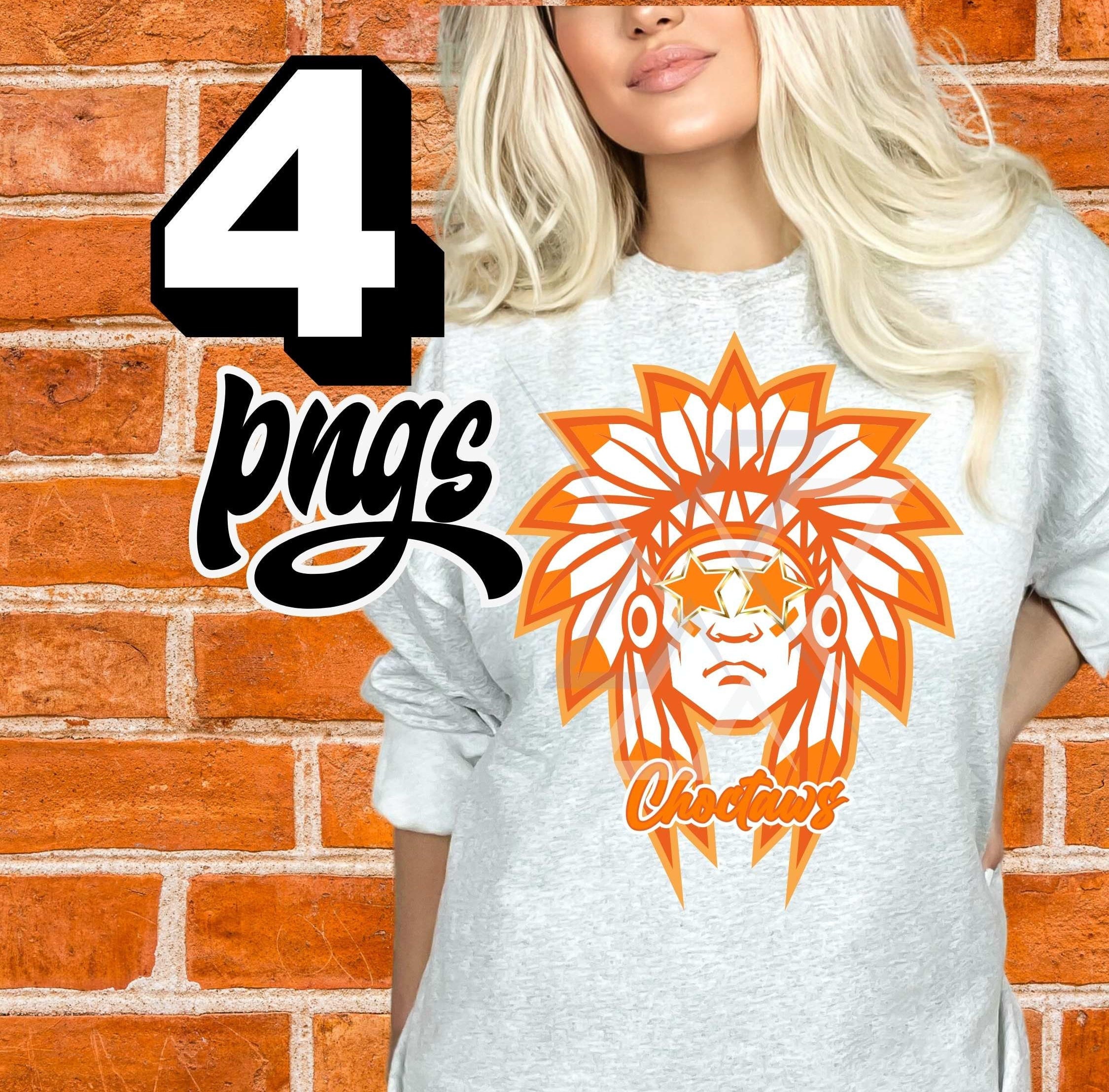 Choctaw PNG Orange, Star Eye Sunglasses, 5 Images, Trendy Preppy Mascot for School, 300 DPI Instant Download Sublimation Gift Idea