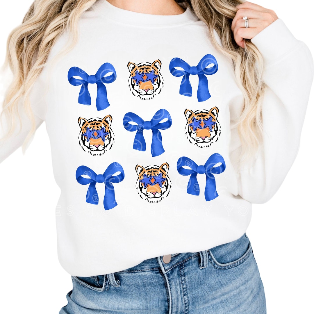 Blue Preppy Tiger PNG With Blue Hair Ribbon Bows Star Eyes Sunglasses ...