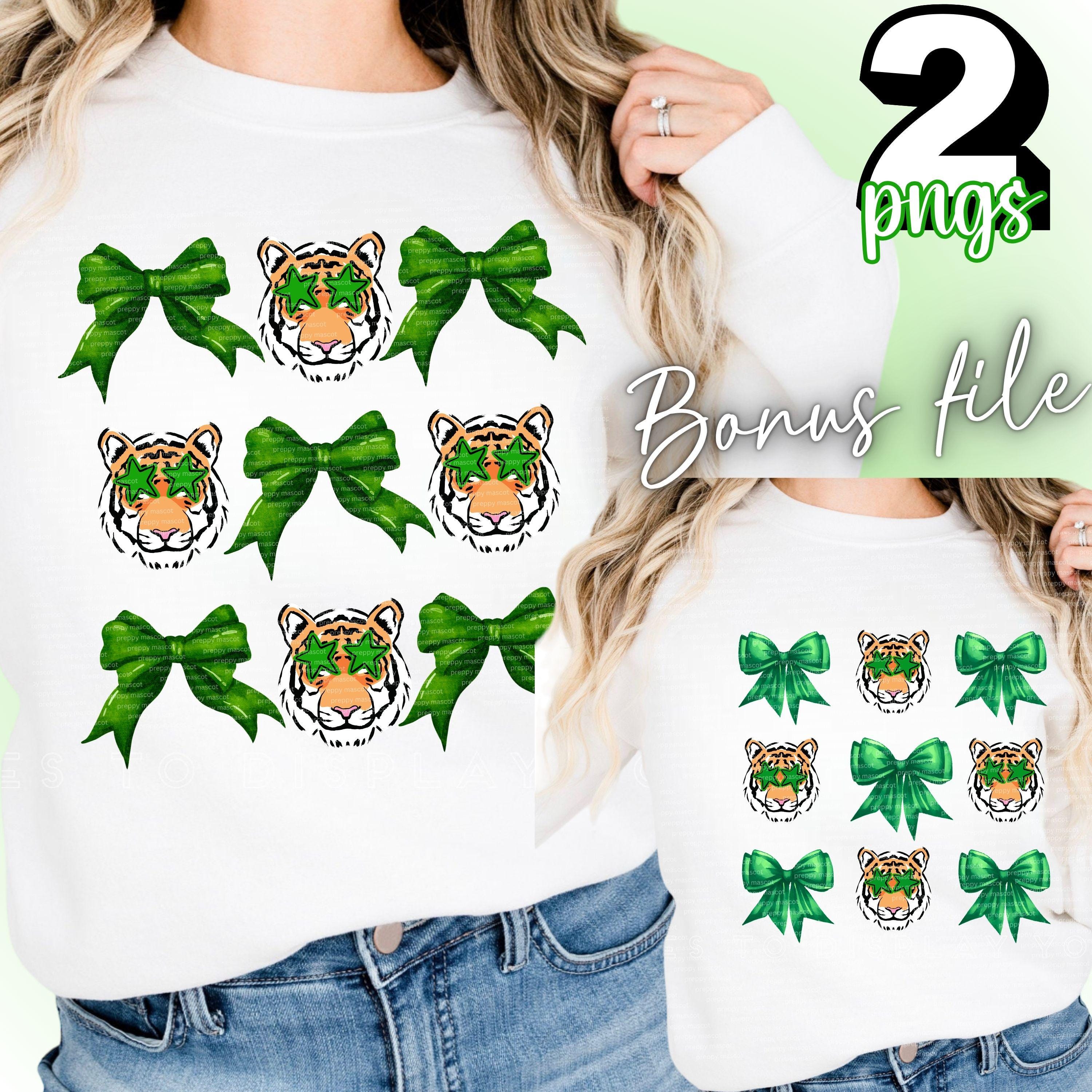 Green Preppy Tiger PNG Coquette Bow Star Sunglasses Trendy Preppy Mascot 4 School 300 DPI Instant Download Sublimation Spirit Shirt