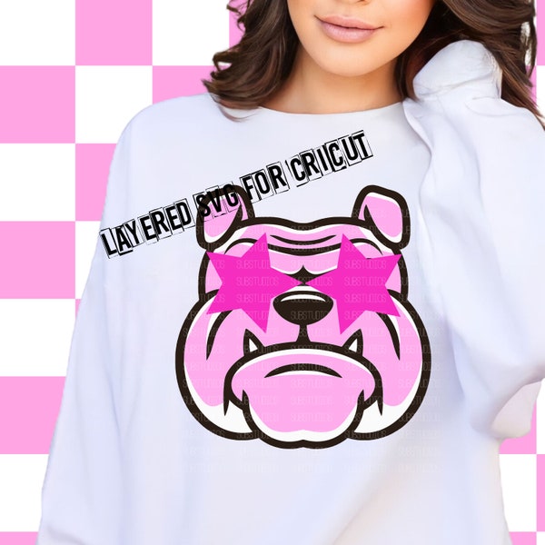 4 Preppy Pink Bulldog Mascot Leopard Circle PNG Star Eye Sunglasses Team High School Sublimation SVG Design Download File Image Spirit Shirt