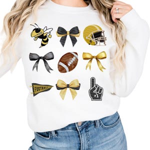 2 Gold Hornets Yellow Jacket PNG Coquette Bow Football Trendy Preppy Mascot School, 300 DPI Instant Download, Sublimation Spirit Shirt Gift