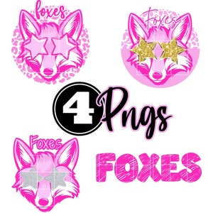 4 Preppy Pink Fox Foxes Mascot PNG Star Eyes  Great for Team Shirts High School  College Gifts  Sublimation DTF PNG Design Download File