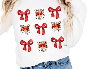 Red Preppy Tiger PNG Coquette Bow Star Sunglasses Trendy Preppy Mascot for School 300 DPI Instant Download Sublimation Spirit Shirt Gift