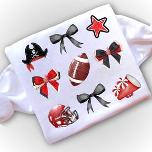 Preppy Pirate Mascot with Coquette Bow & Football Pattern 300 DPI Instant Download for Sublimation Spirit Shirt Gift with Image Clip Art