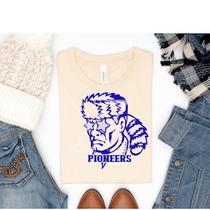 4 Preppy Blue Pioneers Mascot PNG Star Eyes per magliette della squadra, magliette e bicchieri con spirito liceale, download digitale DTF PNG