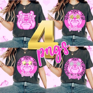 4 Preppy Pink Bulldog Mascot Leopard Circle PNG Star Eye Sunglasses Glasses Team High School Sublimation PNG Leopard Bulldog  Spirit Shirt