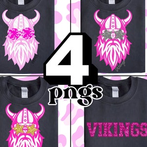 Preppy Pink Viking Maskottchen PNG Glitter Star Eyes Team Shirts High School und College Spirit Shirt Sublimation DTF PNG Patch Glitter Patch