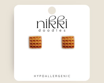 Waffle | Breakfast  | Foodie | Novelty Stud Statement Earrings | Trendy Gift | Funny Earrings | Hypoallergenic | Stainless Steel Post