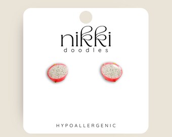 Dragon fruit | Fruit | Foodie | Novelty Stud Statement Earrings | Trendy Gift | Funny Earrings | Hypoallergenic | Stainless Steel Post