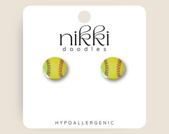 Softball | Sports  | Athlete | Novelty Stud Statement Earrings | Trendy Gift | Funny Earrings | Stainless Steel Post