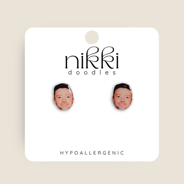 Justin Timberlake | Novelty Stud Statement Earrings | Trendy Gift | Funny Earrings | Hypoallergenic | Stainless Steel Post