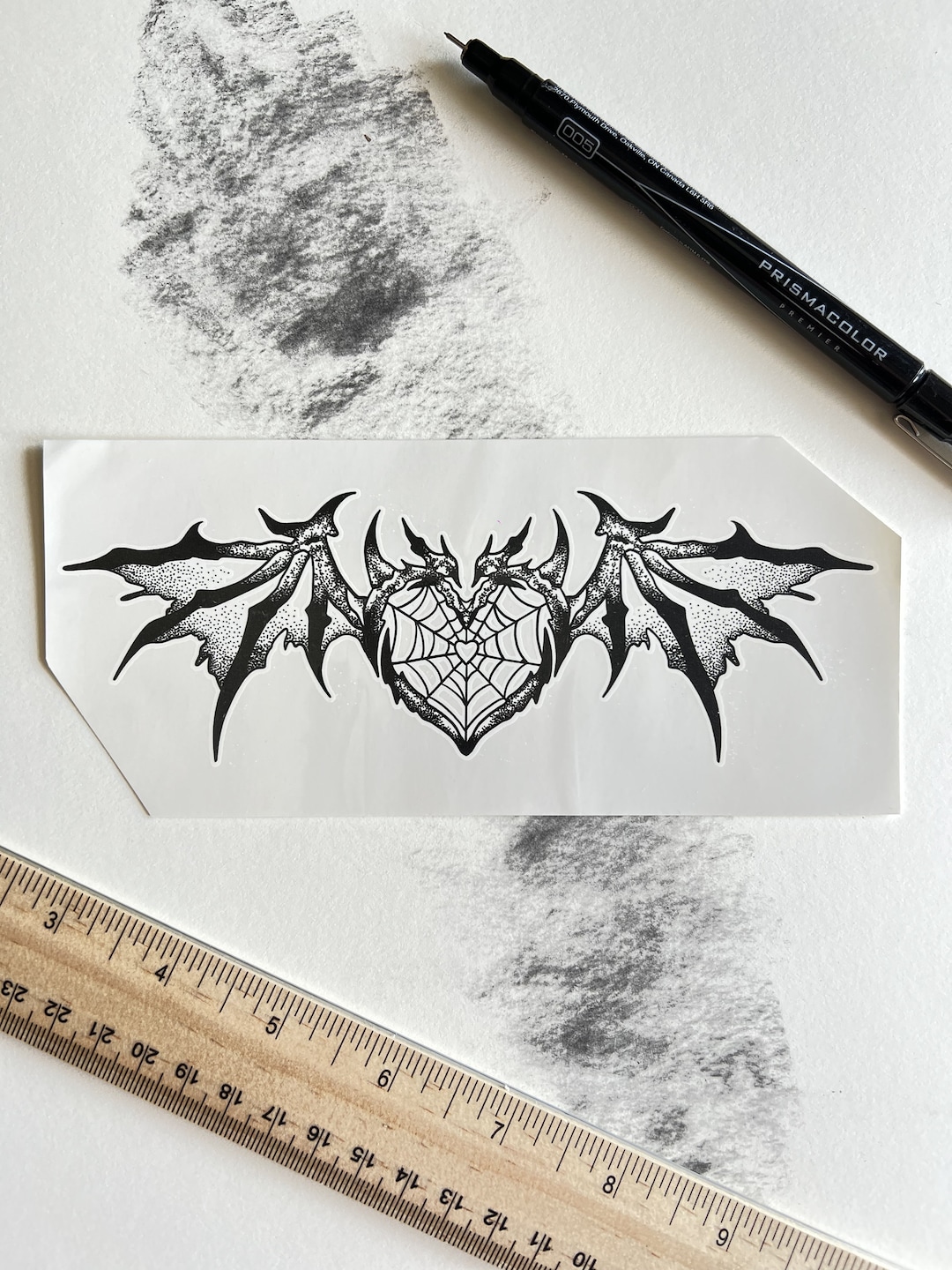 Y2K Gothic Wing Heart Tramp Stamp Temporary Tattoo - Etsy