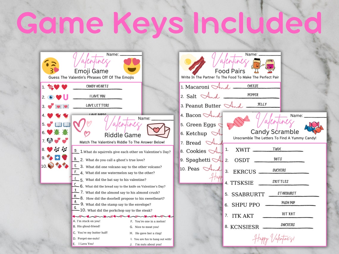 Valentine Day Printable Games Valentine Games Bundle Valentine Kid Games Valentine Party Games