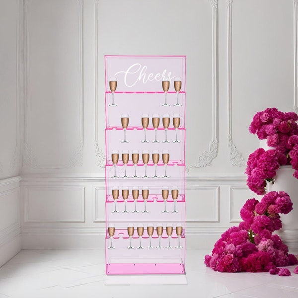 Personalized Handmade Acrylic Wedding/Party Champagne Wall - Stacked Wine Tower - Party Drink Clear Pink Display - Fast Free Shipping!