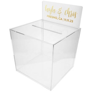 Caixa de cartão de presente de acrílico de luxo personalizada feita à mão de 10" para casamento/bar mitzvah/festa com tampa - comporta mais de 150 envelopes - urna de votação de acrílico