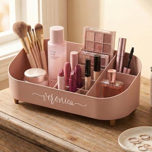 Personalized Cosmetic Storage Caddy | Brush/Lipstick Makeup Organizer | Vanity Countertop Display | Skincare/Jewelry/Dorm/Desk Organization