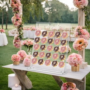 Personalized Handmade Acrylic Wedding/Party Donut Wall - Holds 25 Doughnuts or Bagels - Party Table Display - Custom Logo - Fast Free Ship!