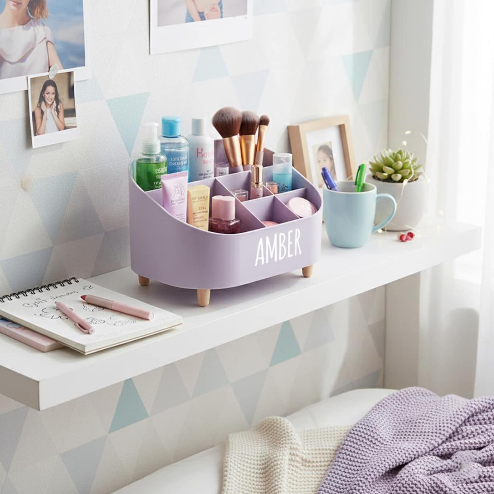 Purple home - Personalized Makeup Organizer - Custom Name Cosmetic Storage, Vanity Caddy, Perfume & Skincare Holder, Dorm Room Decor, Gift for Her
