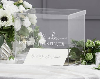 Personalized 10" Acrylic Gift Card Box with Lid for Weddings, Bar Mitzvahs & Parties - Holds 150 Envelopes