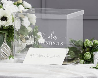 Personnalisation sur mesure Boîte-cadeau en acrylique 25 cm pour mariage/Bar Mitzvah/soirée fait main avec couvercle - Peut contenir 150 enveloppes - Boîte cadeau/monnaie en lucite