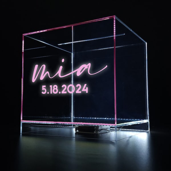 Personligt graverat trådlöst LED-ljus handgjort 25 cm akryl Bar Mitzvah/Sweet 16 Sixteen/Quinceañera/Bröllopsfest presentkortsask