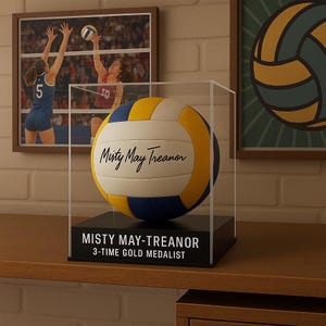 Fully Assembled Personalized Handmade Acrylic Volleyball Display Case - UV Protecting Memorabilia Storage Box - Basketball/Soccer/Bowling